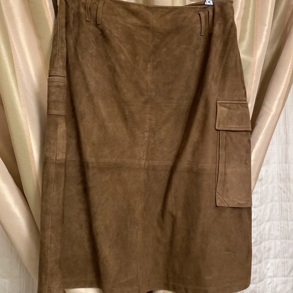 Faconnable brown suede lined skirt wrap knee length-12-Bundle discount - Picture 7 of 12
